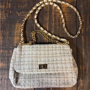 Gold and white fabric purse